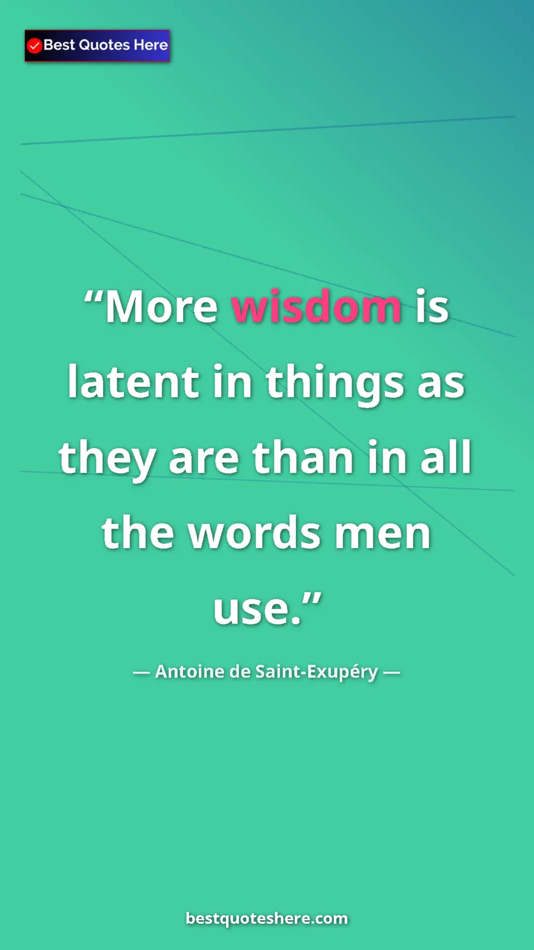 Pinterest quote poster by Antoine de Saint-Exupéry: "More wisdom is latent in things as they are than in all the..."