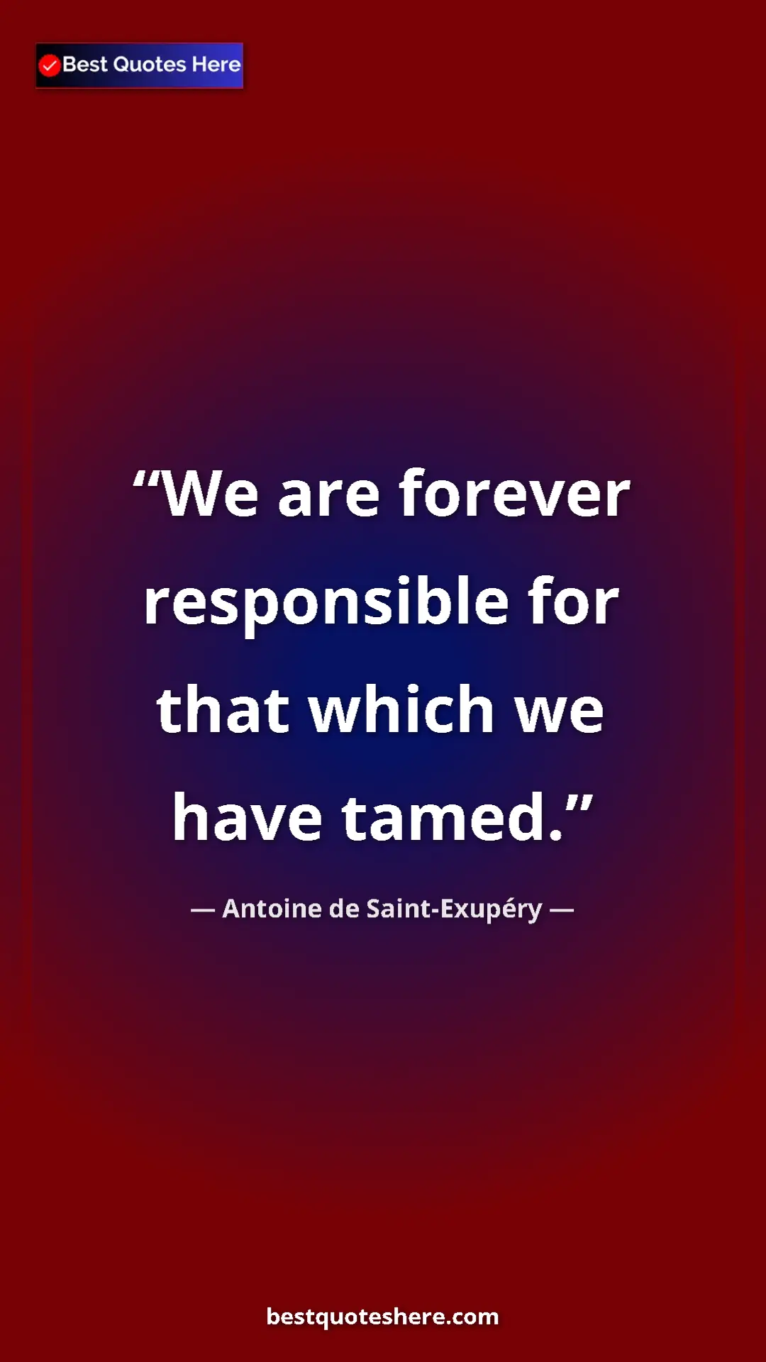 Pinterest quote poster by Antoine de Saint-Exupéry: "We are forever responsible for that which we have tamed."