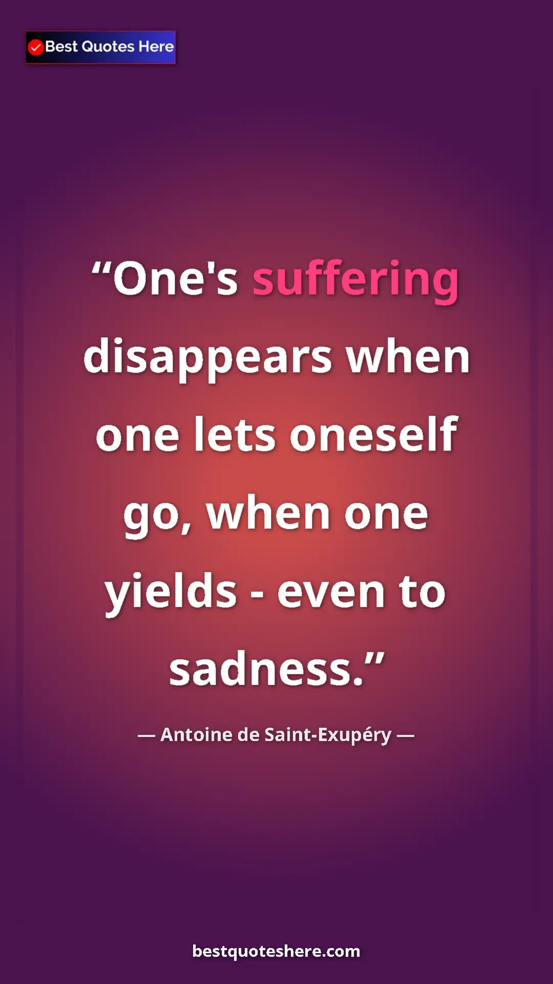 Pinterest quote poster by Antoine de Saint-Exupéry: "One's suffering disappears when one lets oneself go, when..."