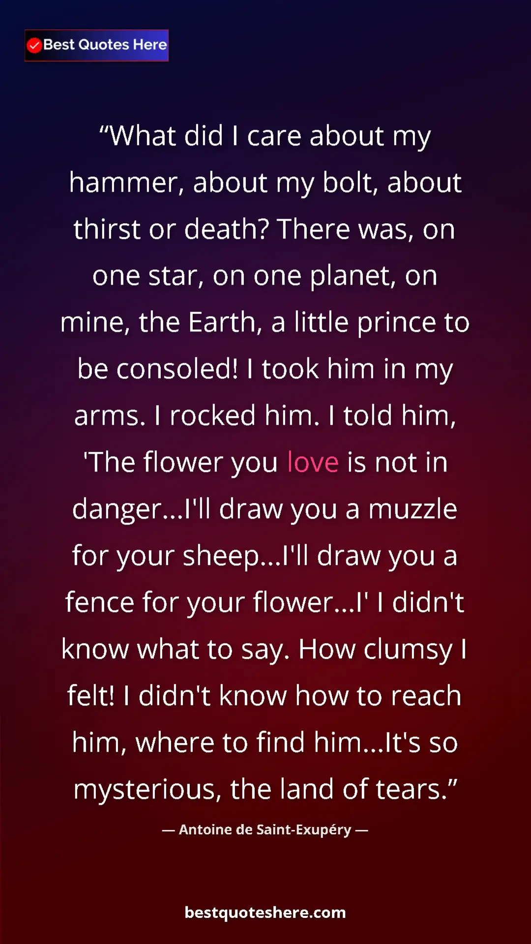 Pinterest quote poster by Antoine de Saint-Exupéry: "What did I care about my hammer, about my bolt, about..."