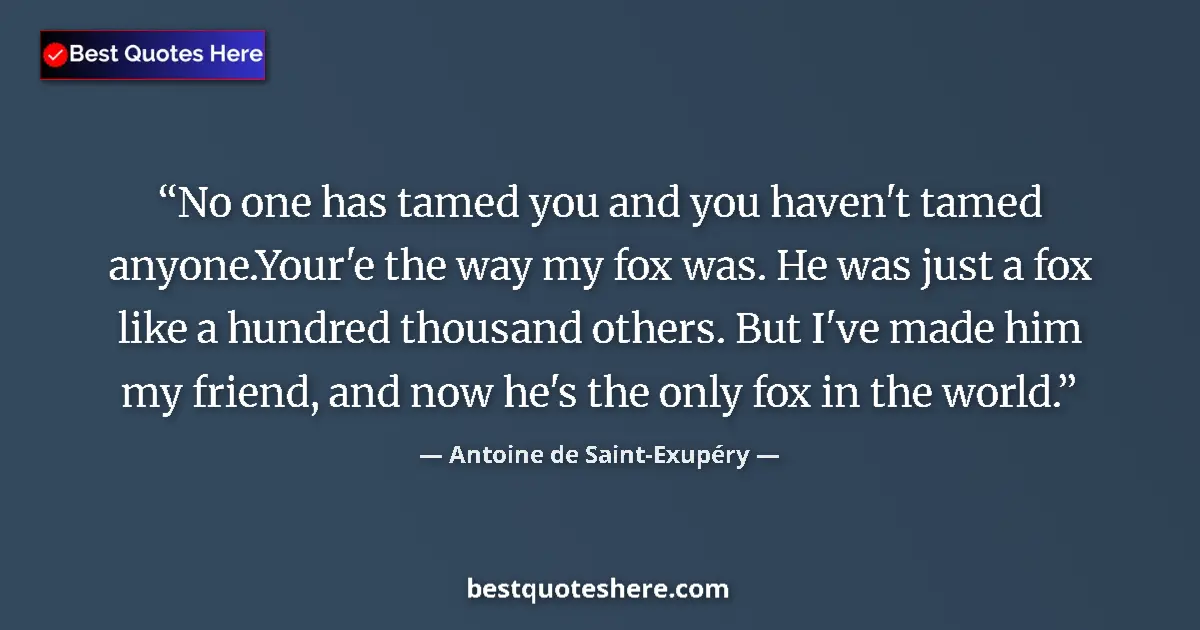 Quote by Antoine de Saint-Exupéry: No one has tamed you and you haven't tamed anyone.