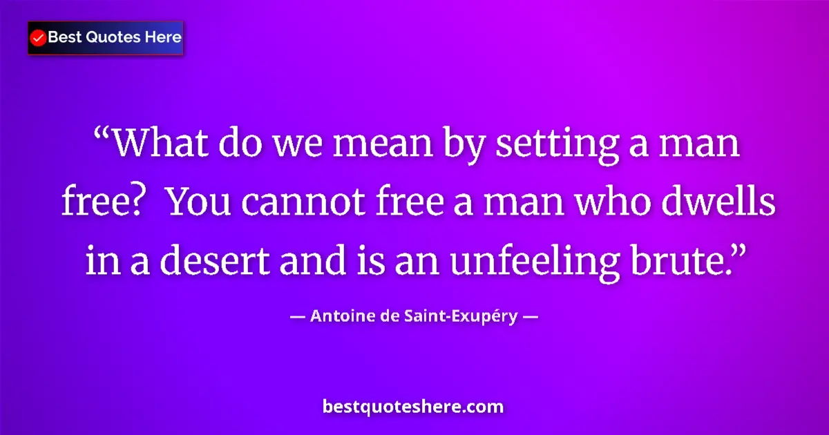 Quote by Antoine de Saint-Exupéry: What do we mean by setting a man free? You cannot