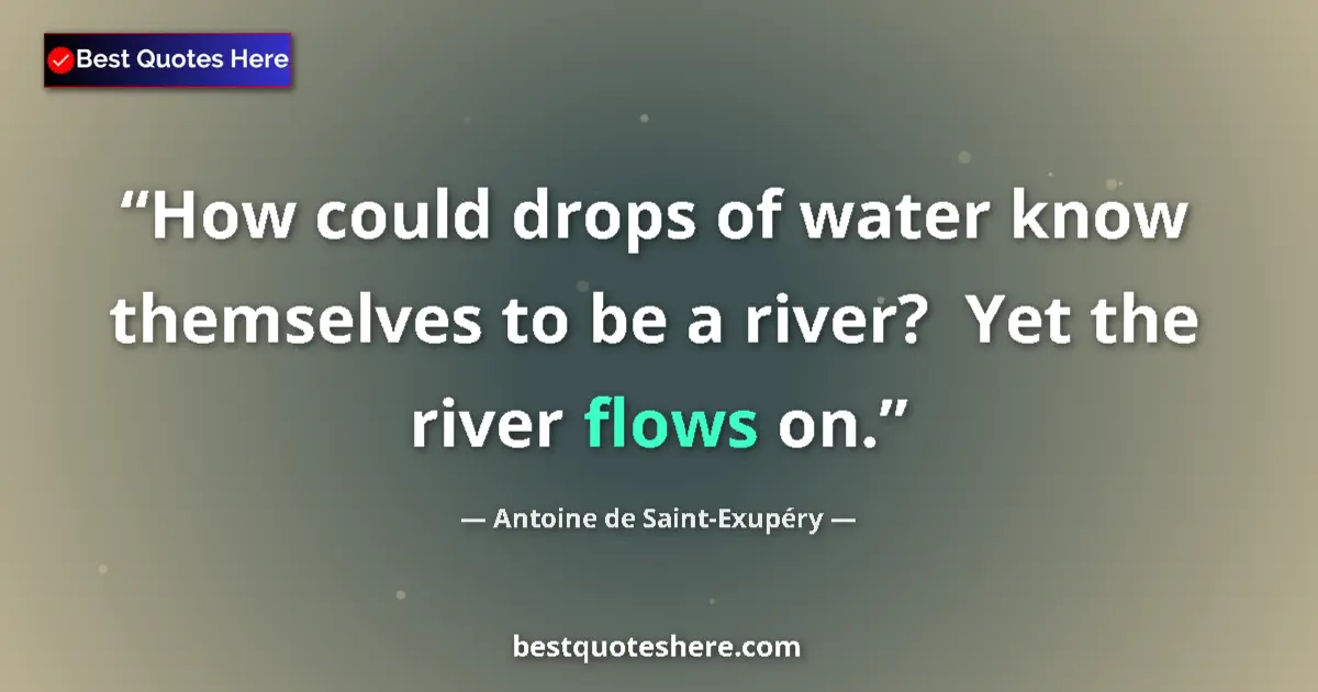 Image for the quote by Antoine De Saint Exupery: How could drops of water know themselves to be a river?  Yet the river flows on....