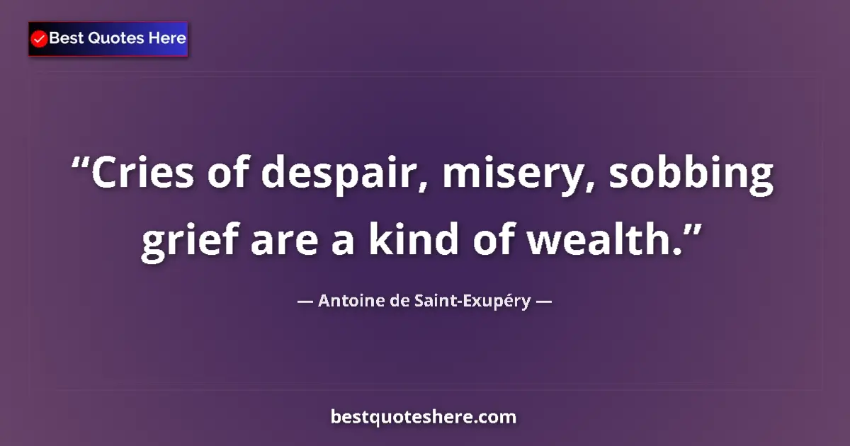 Quote by Antoine de Saint-Exupéry: Cries of despair, misery, sobbing grief are a kind of wealth....