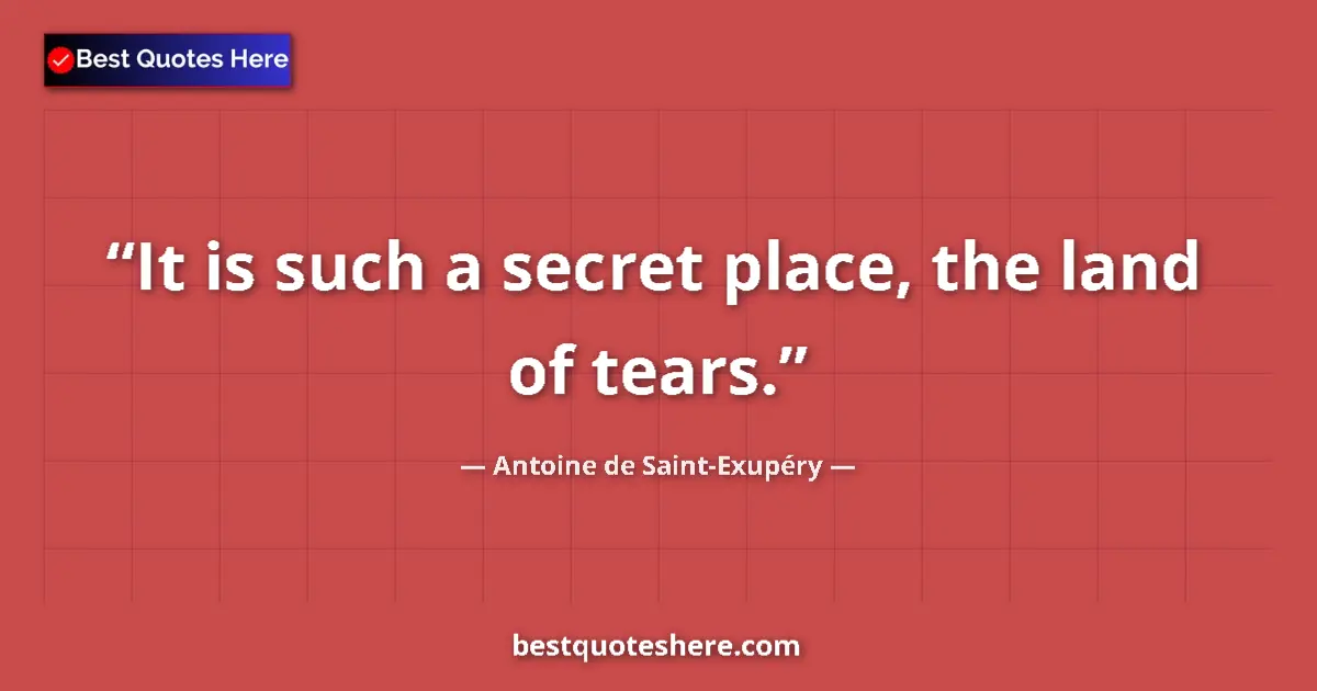 Quote by Antoine de Saint-Exupéry: It is such a secret place, the land of tears.