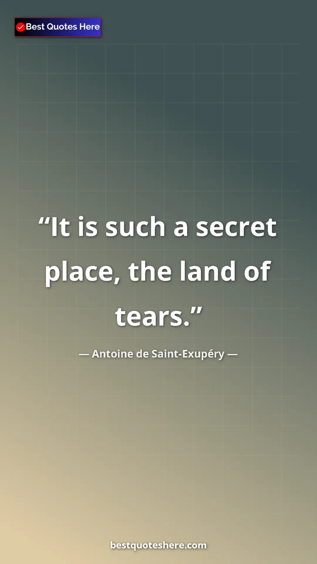 Pinterest quote poster by Antoine de Saint-Exupéry: "It is such a secret place, the land of tears."