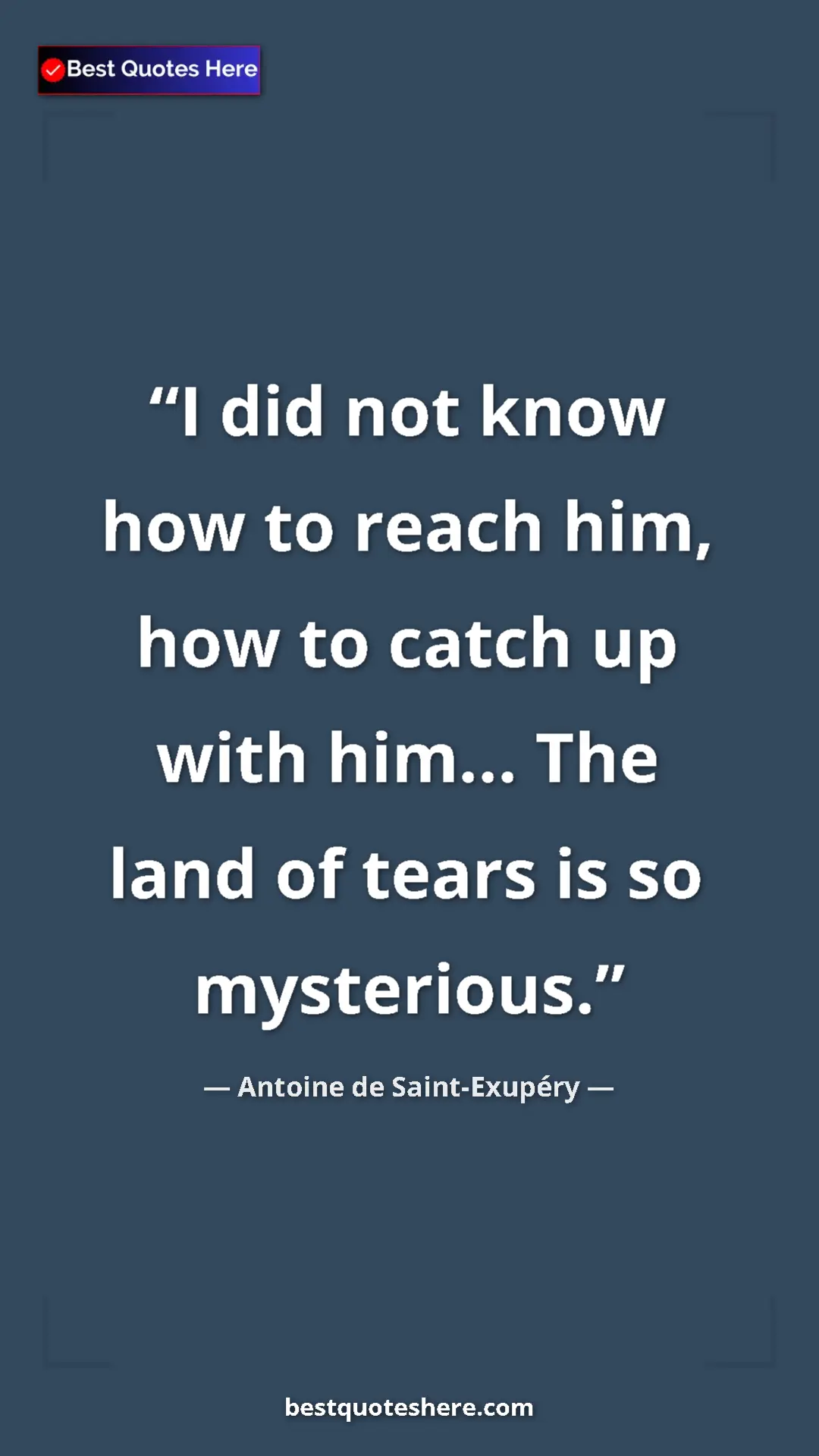 Pinterest quote poster by Antoine de Saint-Exupéry: "I did not know how to reach him, how to catch up with..."