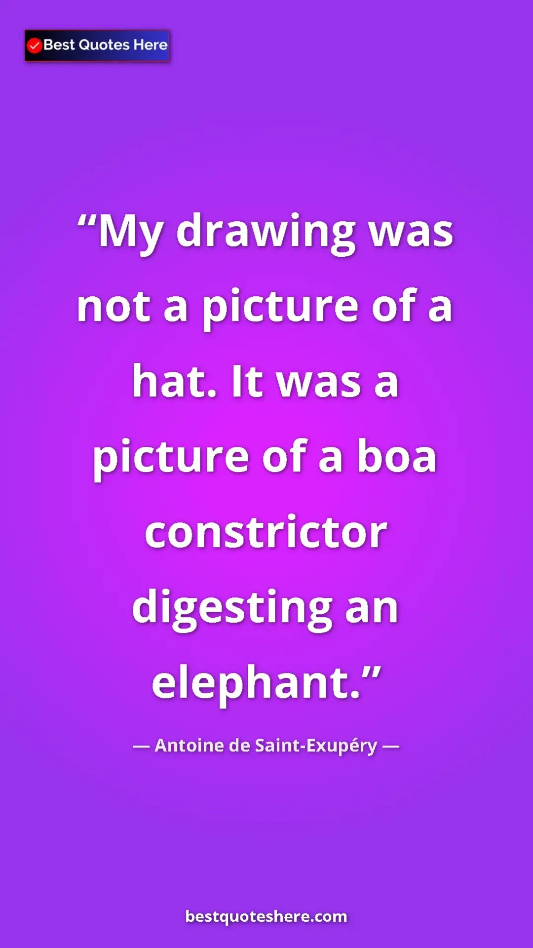 Pinterest quote poster by Antoine de Saint-Exupéry: "My drawing was not a picture of a hat. It was a picture of..."