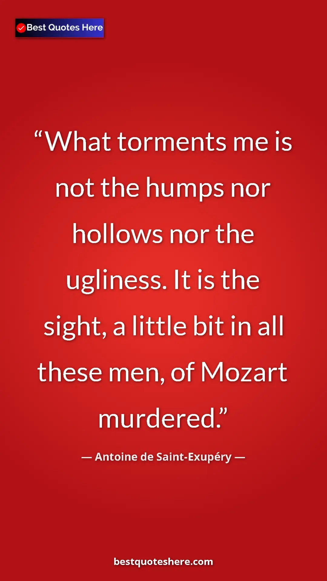 Pinterest quote poster by Antoine de Saint-Exupéry: "What torments me is not the humps nor hollows nor the..."
