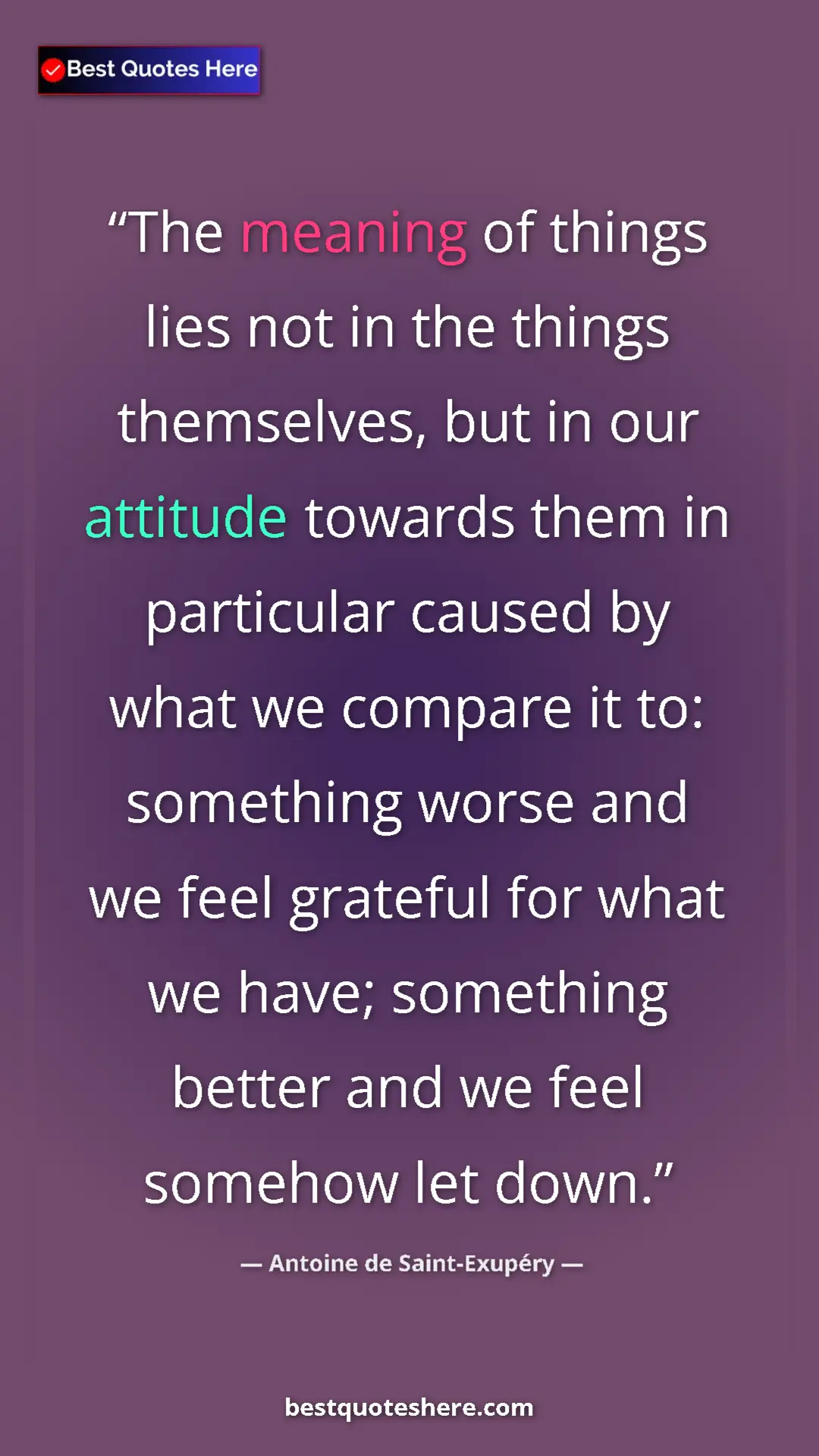 Pinterest quote poster by Antoine de Saint-Exupéry: "The meaning of things lies not in the things themselves,..."