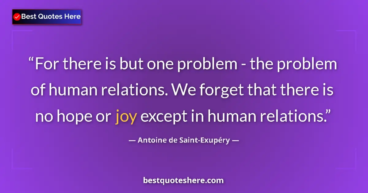 Image for the quote by Antoine De Saint Exupery: For there is but one problem - the problem of human relations. We forget that there is no hope or jo...