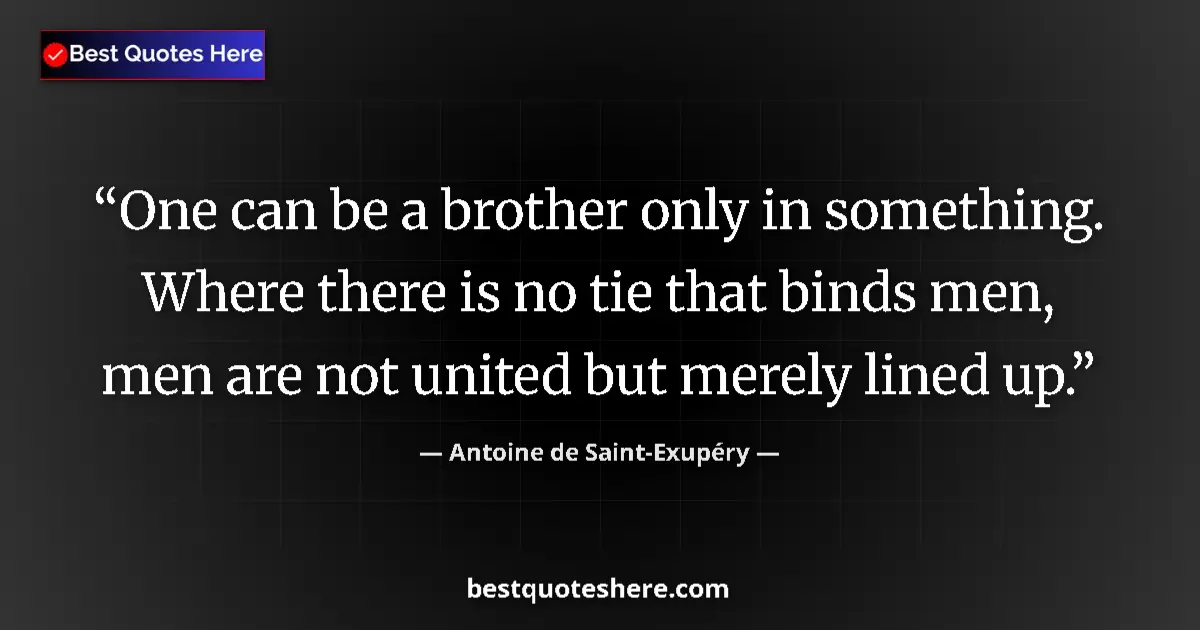 Quote by Antoine de Saint-Exupéry: One can be a brother only in something. Where ther