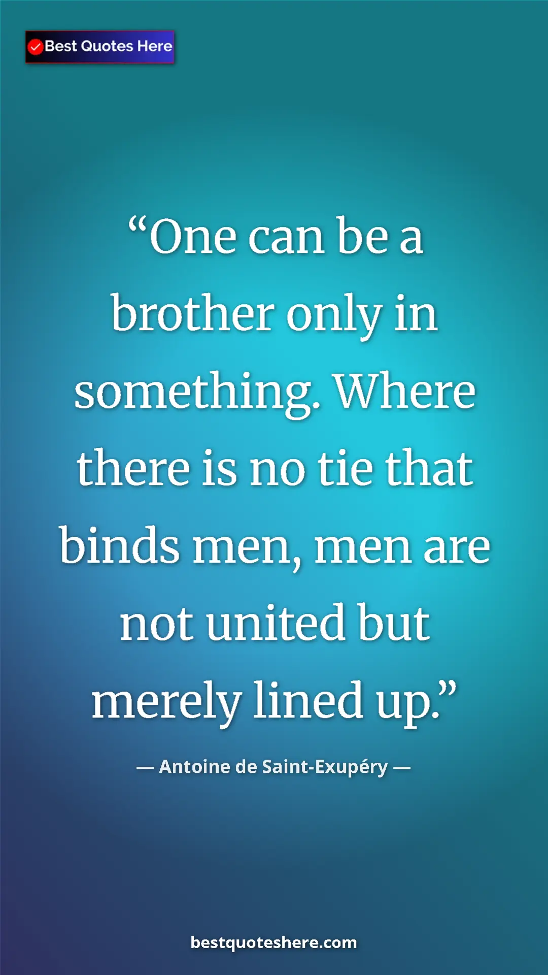 Pinterest quote poster by Antoine de Saint-Exupéry: "One can be a brother only in something. Where there is no..."