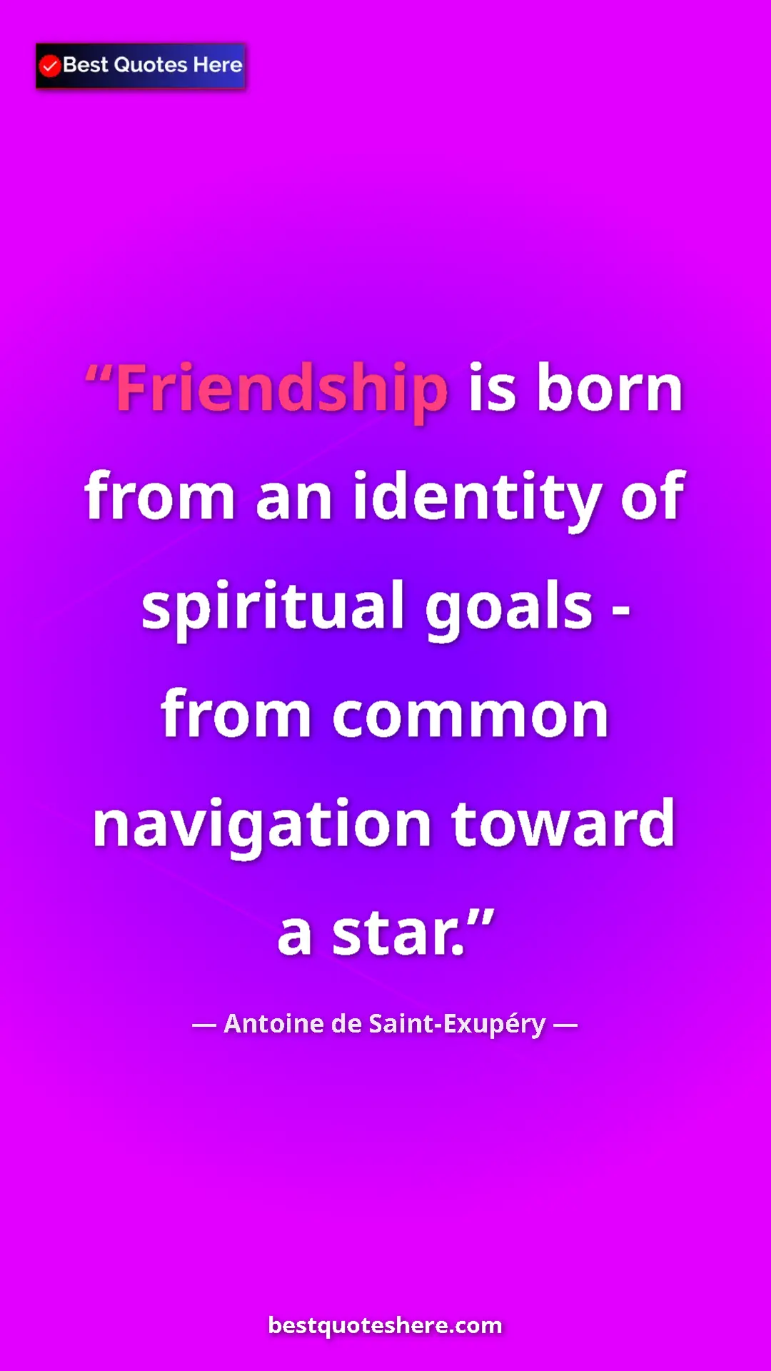 Pinterest quote poster by Antoine de Saint-Exupéry: "Friendship is born from an identity of spiritual goals -..."