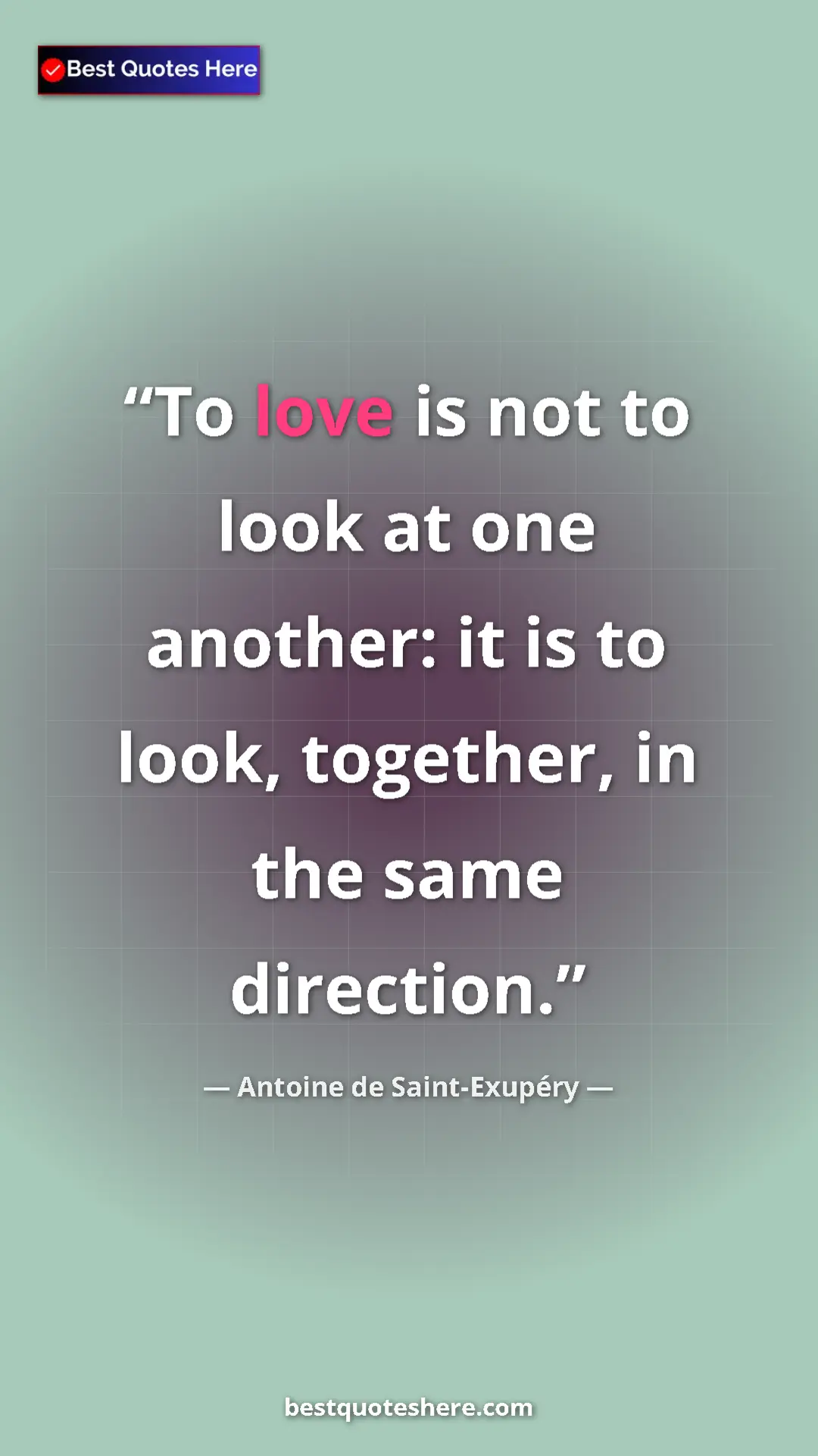 Pinterest quote poster by Antoine de Saint-Exupéry: "To love is not to look at one another: it is to look,..."