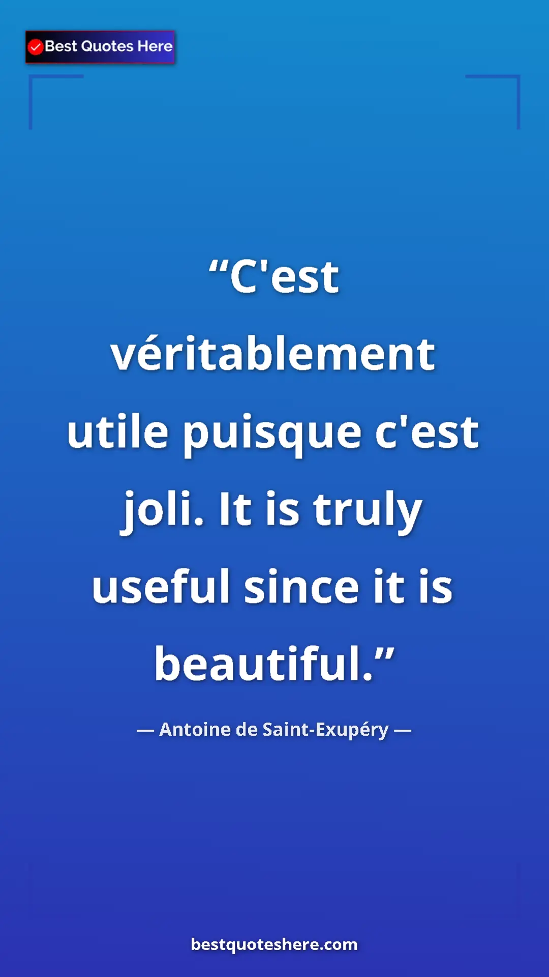 Pinterest quote poster by Antoine de Saint-Exupéry: "C'est véritablement utile puisque c'est joli. It is truly..."