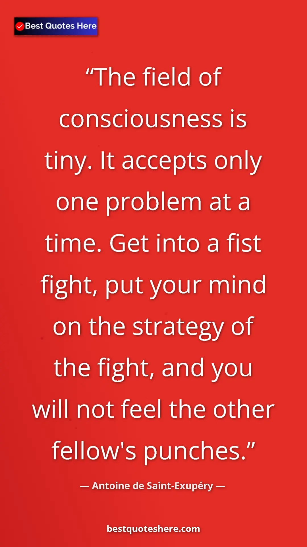 Antoine de Saint-Exupéry Quote Card: "The field of consciousness is tiny. It accepts only one..." Pinterest quote poster by Antoine de Saint-Exupéry: "The field of consciousness is tiny. It accepts only one..."