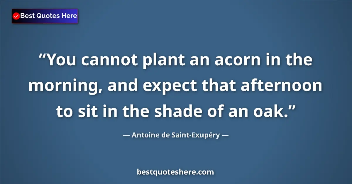 Quote by Antoine de Saint-Exupéry: You cannot plant an acorn in the morning, and expect that afternoon to sit in the shade of an oak....
