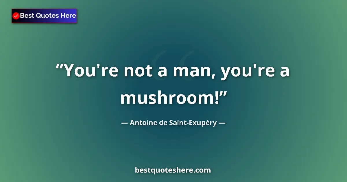 Quote by Antoine de Saint-Exupéry: You're not a man, you're a mushroom!