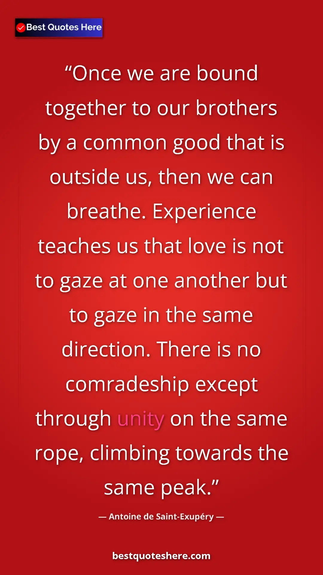 Antoine de Saint-Exupéry Quote Card: "Once we are bound together to our brothers by a common good..." Pinterest quote poster by Antoine de Saint-Exupéry: "Once we are bound together to our brothers by a common good..."