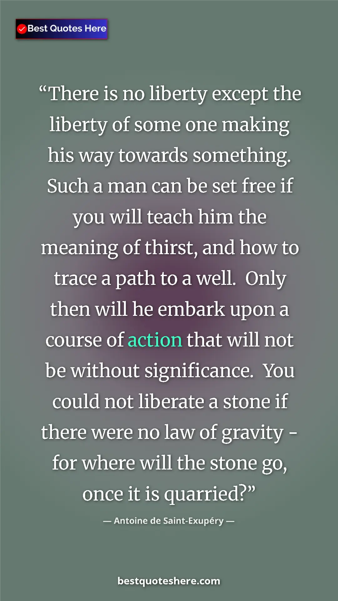 Antoine de Saint-Exupéry Quote Card: "There is no liberty except the liberty of some one making..." Pinterest quote poster by Antoine de Saint-Exupéry: "There is no liberty except the liberty of some one making..."