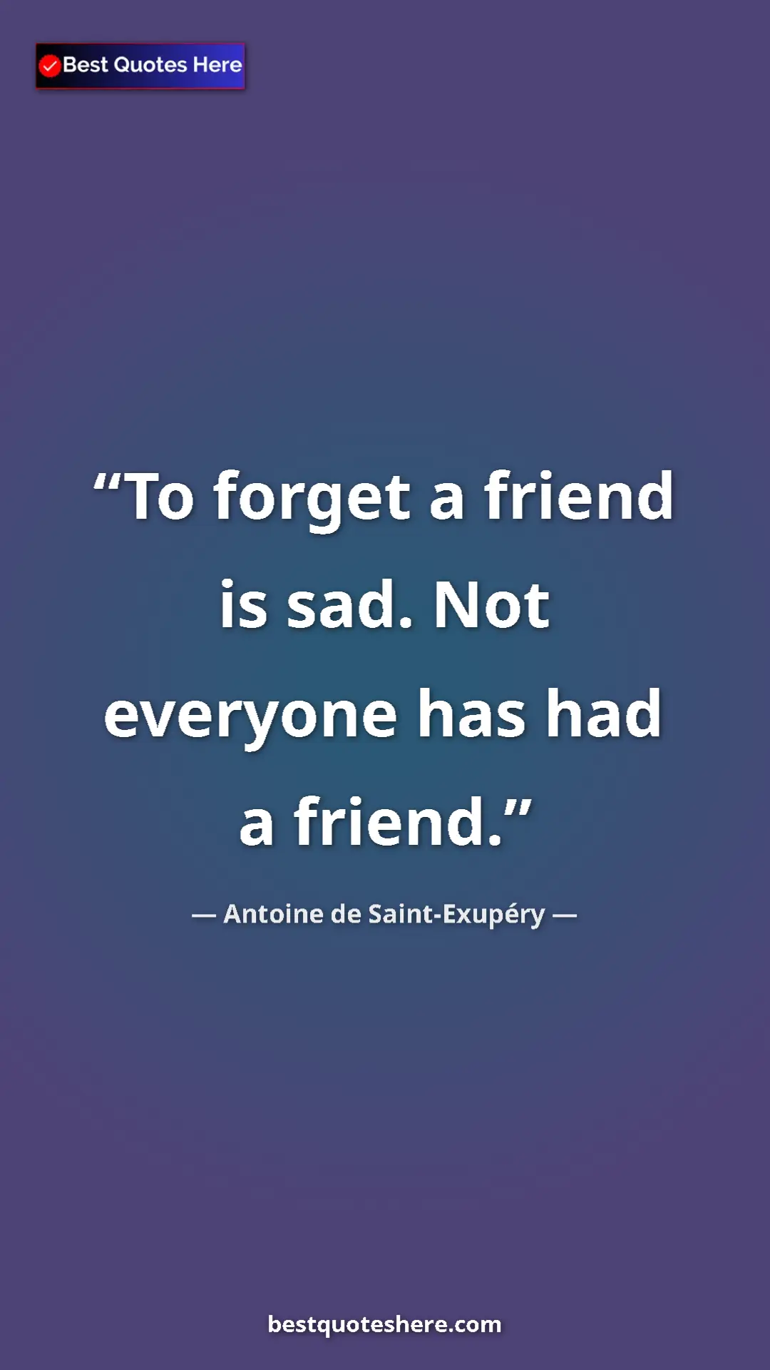 Pinterest quote poster by Antoine de Saint-Exupéry: "To forget a friend is sad. Not everyone has had a friend."