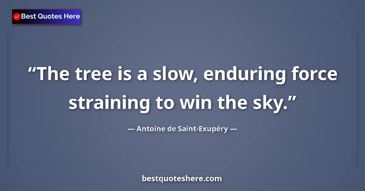 Quote by Antoine de Saint-Exupéry: The tree is a slow, enduring force straining to win the sky....