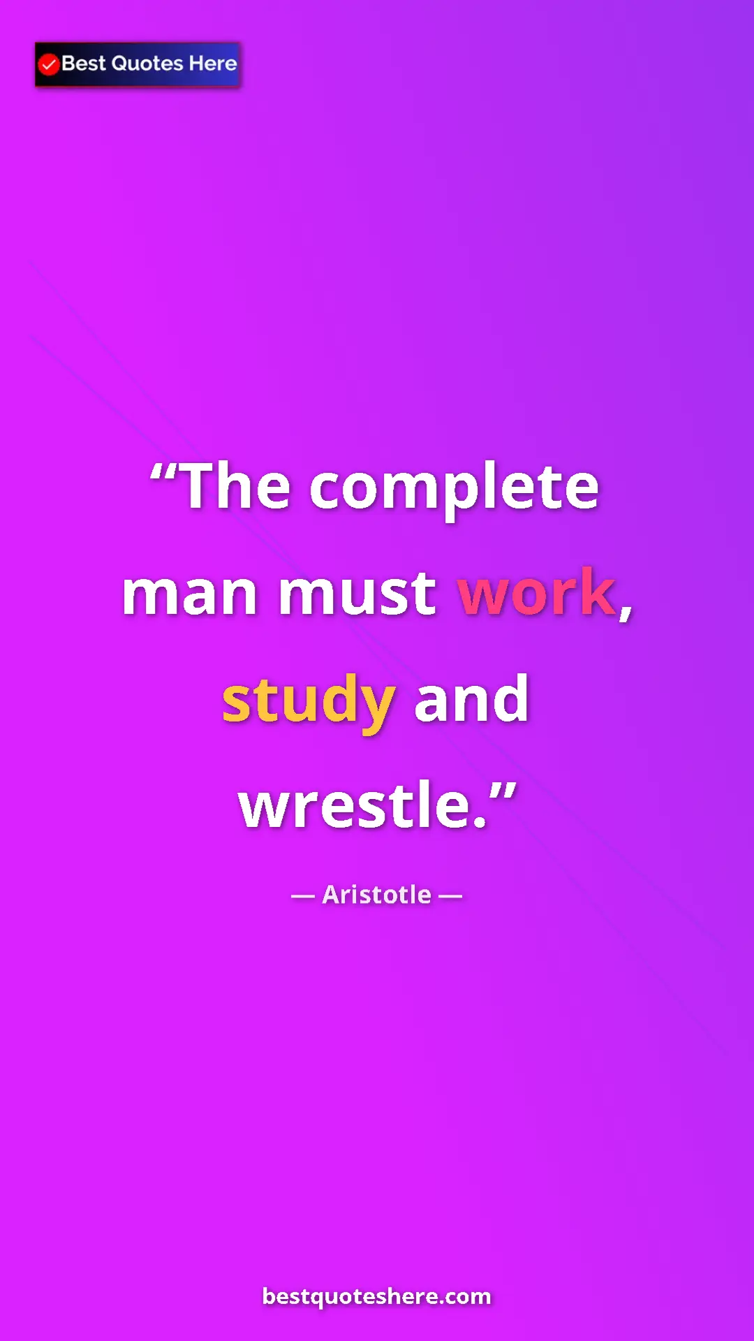 Pinterest quote poster by Aristotle: "The complete man must work, study and wrestle."