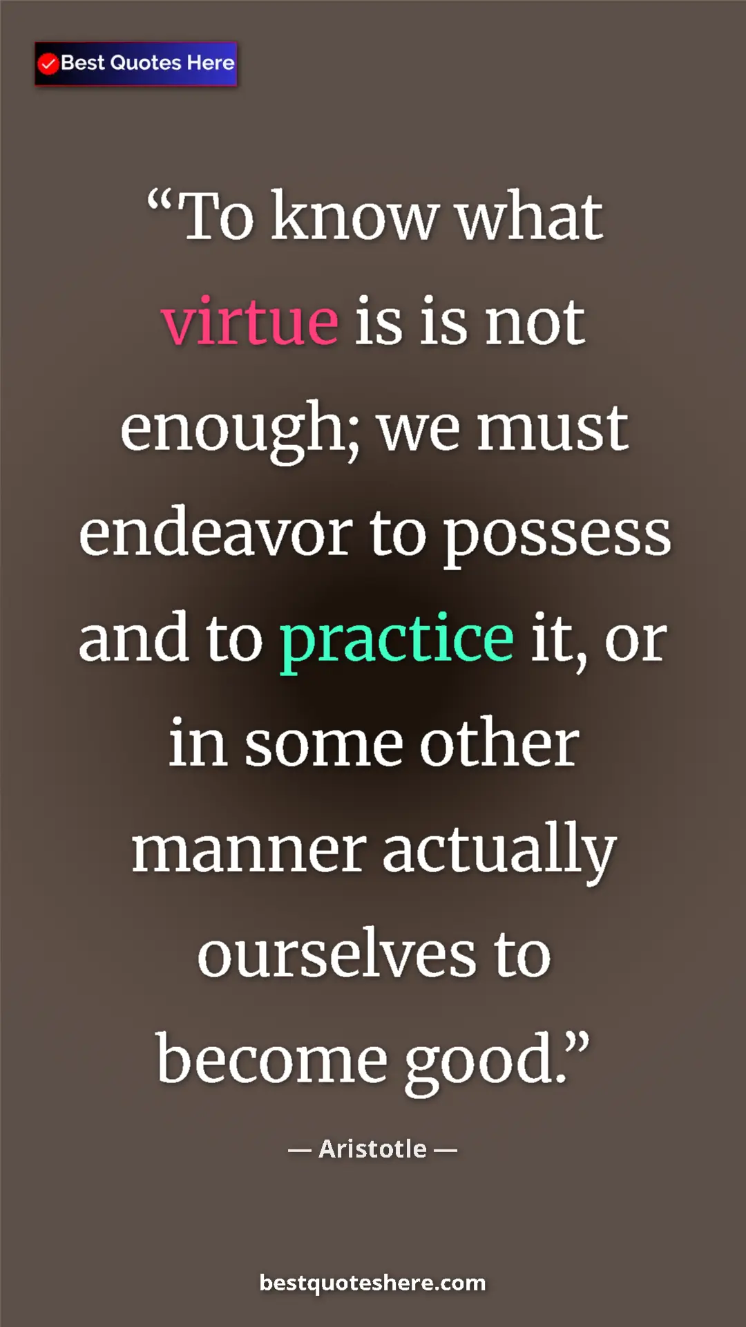 Aristotle Quote Card: "To know what virtue is is not enough; we must endeavor to..." Pinterest quote poster by Aristotle: "To know what virtue is is not enough; we must endeavor to..."