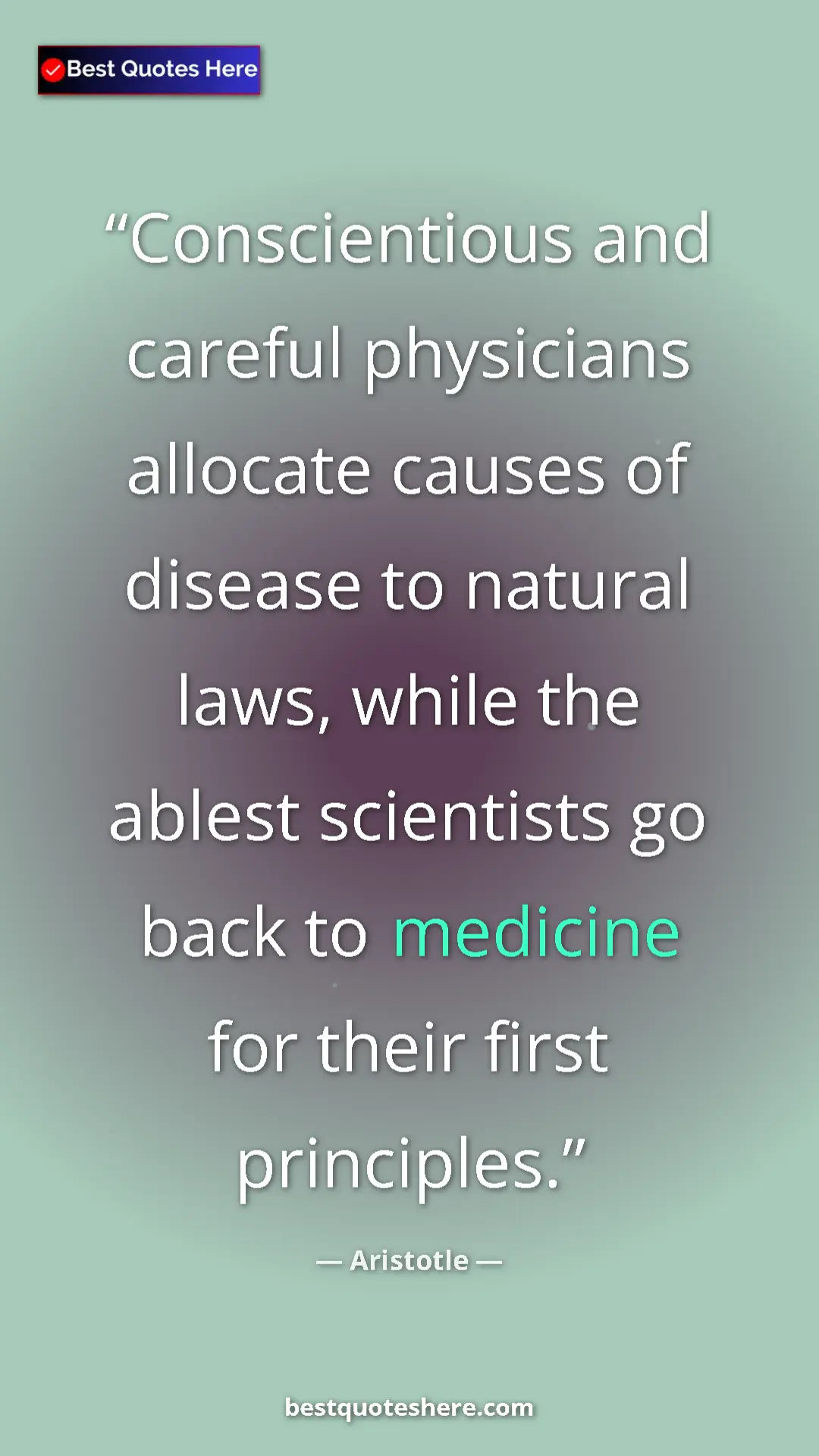 Pinterest quote poster by Aristotle: "Conscientious and careful physicians allocate causes of..."