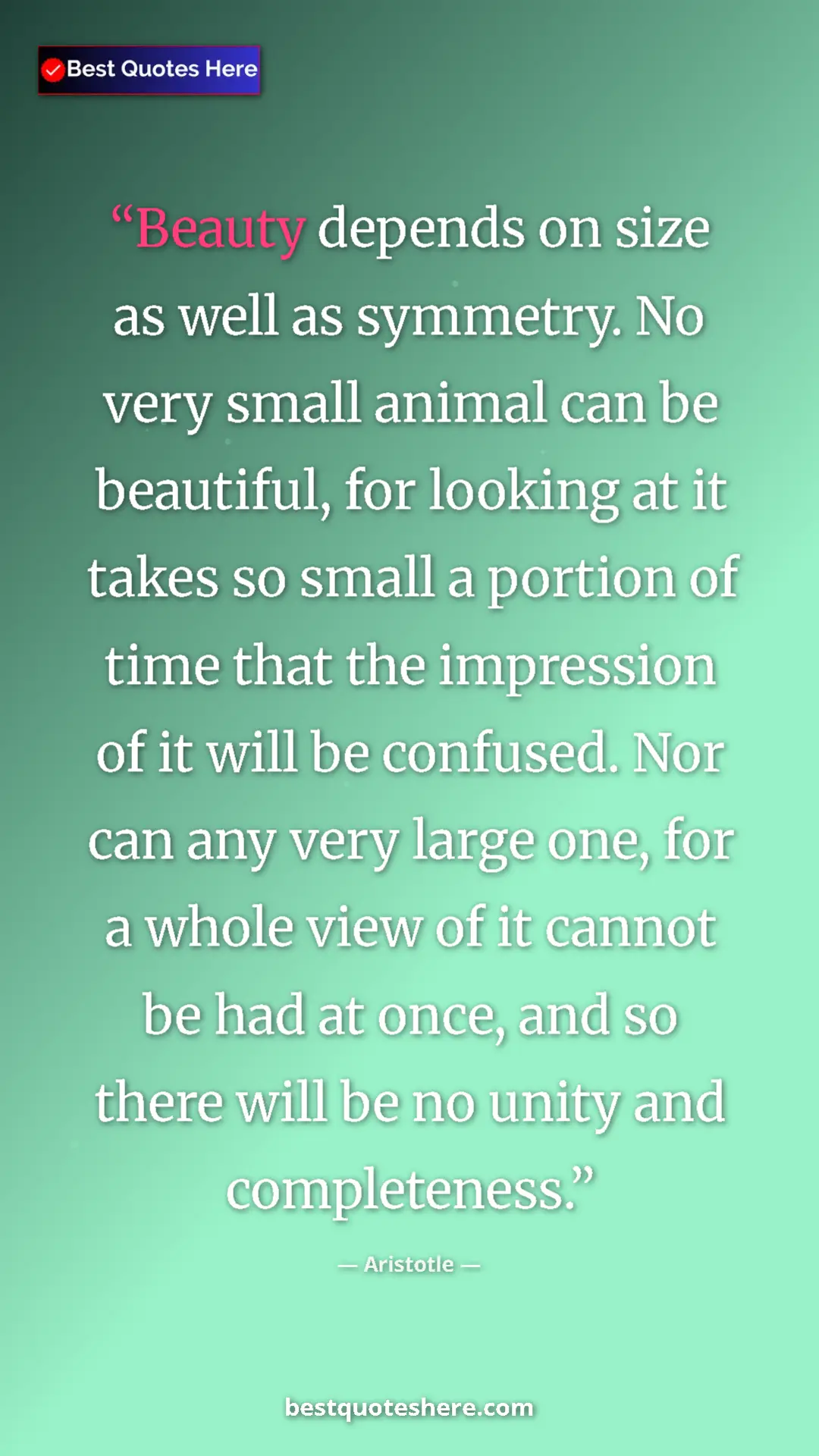 Pinterest quote poster by Aristotle: "Beauty depends on size as well as symmetry. No very small..."