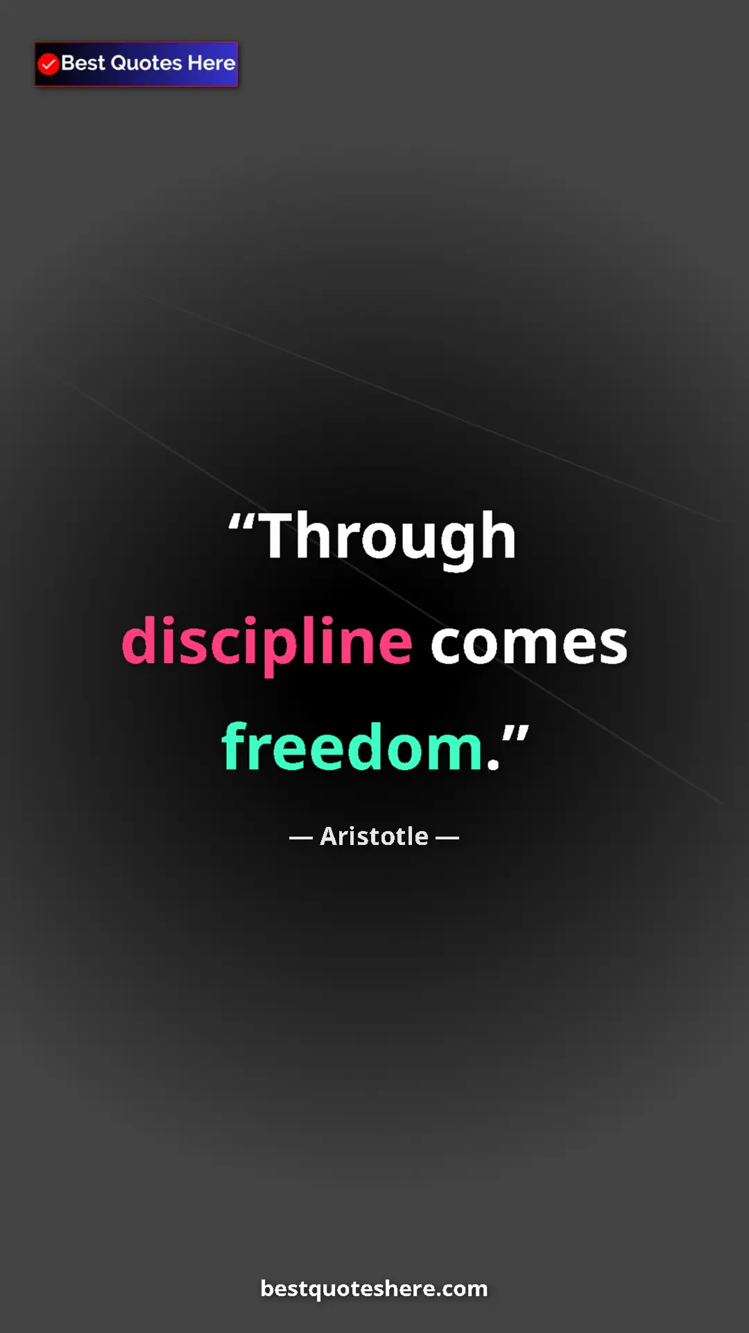 Aristotle Quote Card: "Through discipline comes freedom." Pinterest quote poster by Aristotle: "Through discipline comes freedom."