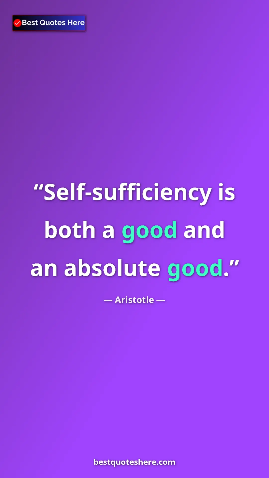 Pinterest quote poster by Aristotle: "Self-sufficiency is both a good and an absolute good."