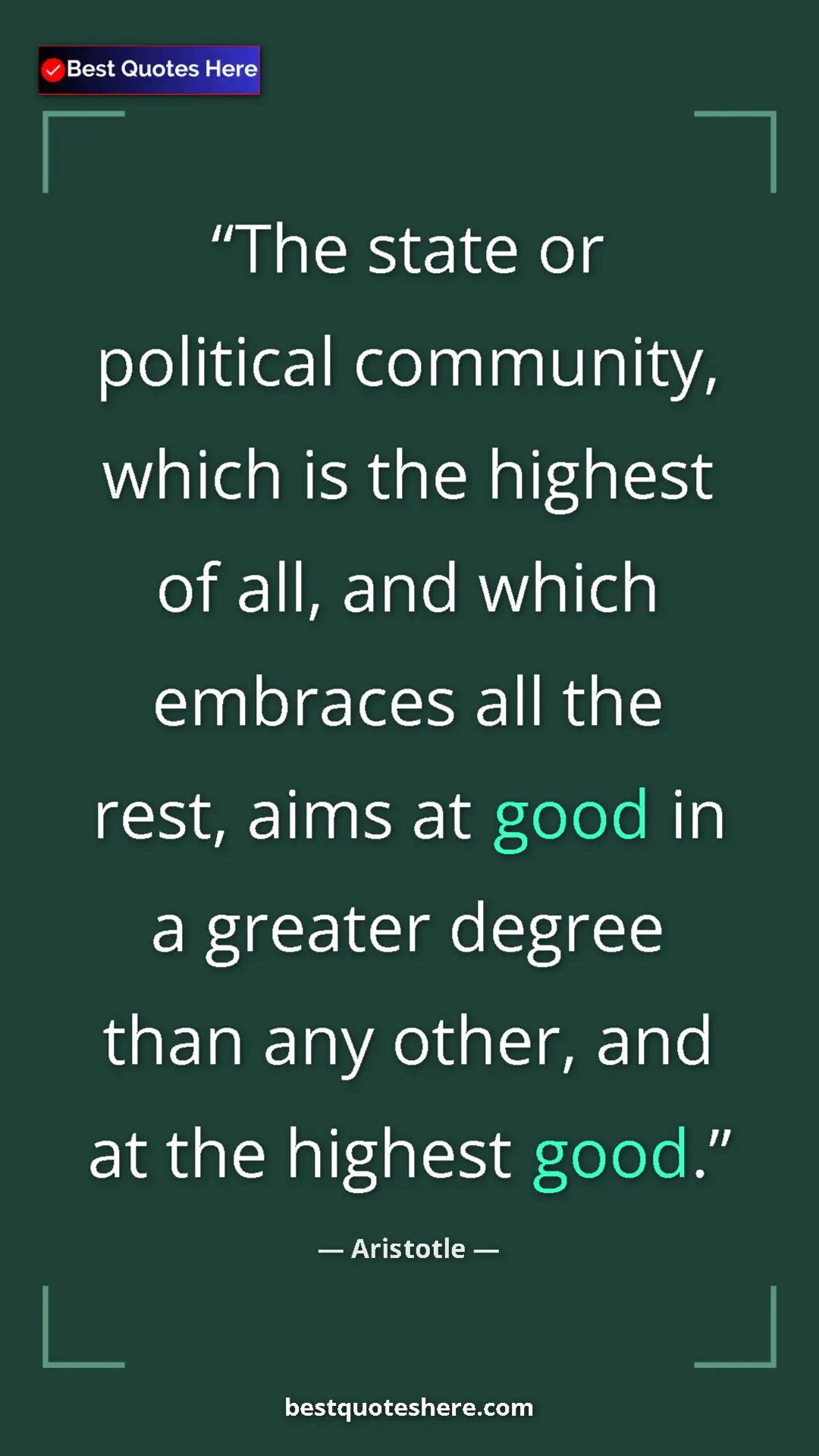 Pinterest quote poster by Aristotle: "The state or political community, which is the highest of..."