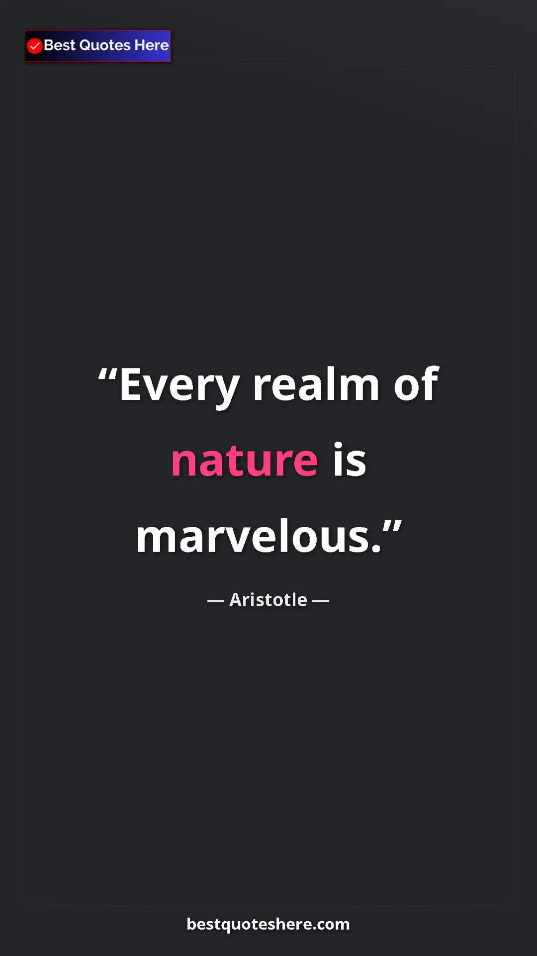 Aristotle Quote Card: "Every realm of nature is marvelous." Pinterest quote poster by Aristotle: "Every realm of nature is marvelous."