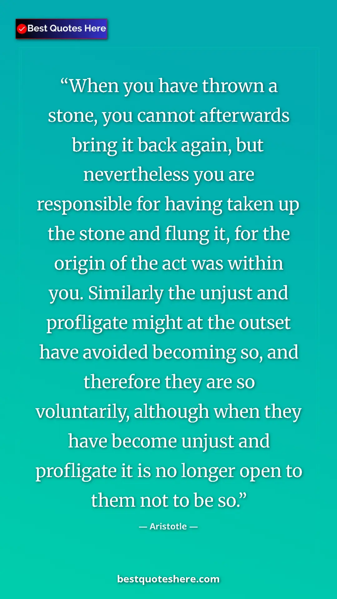Pinterest quote poster by Aristotle: "When you have thrown a stone, you cannot afterwards bring..."