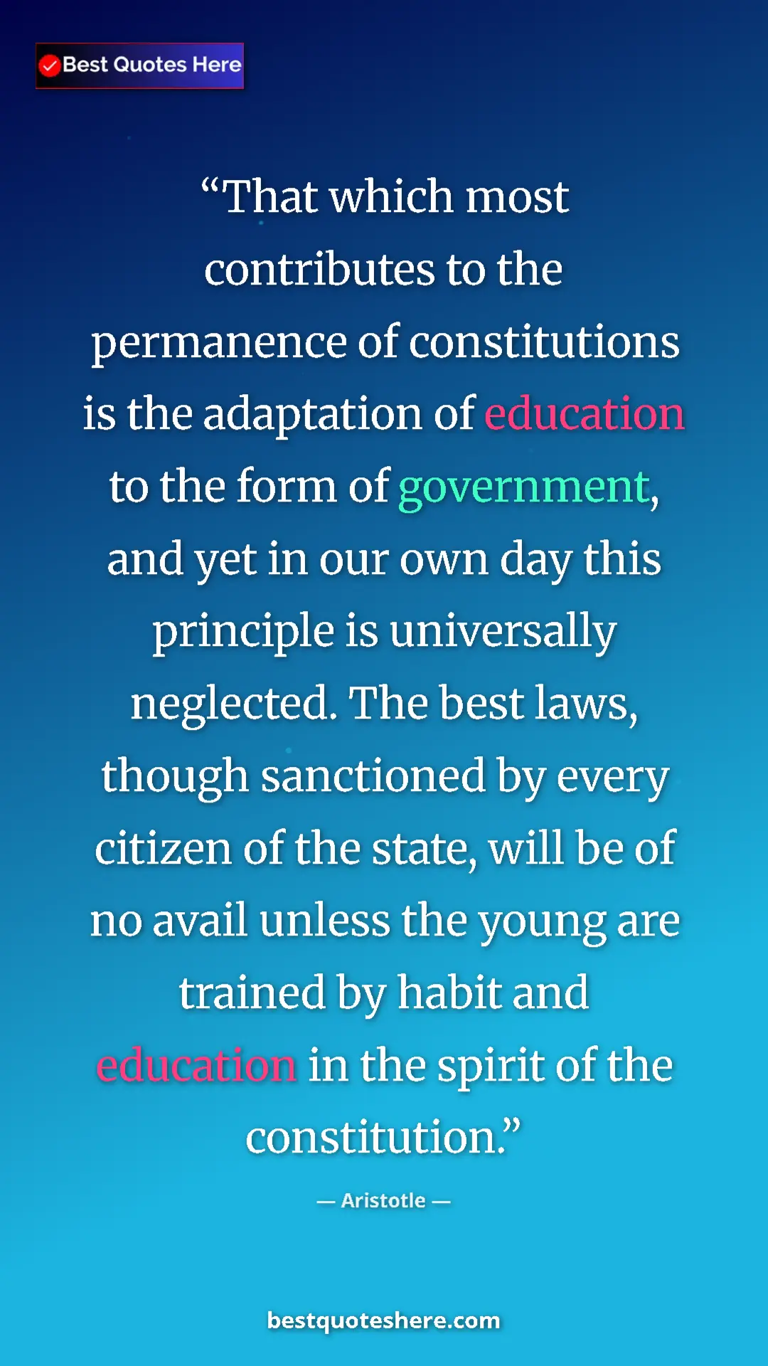 Aristotle Quote Card: "That which most contributes to the permanence of..." Pinterest quote poster by Aristotle: "That which most contributes to the permanence of..."