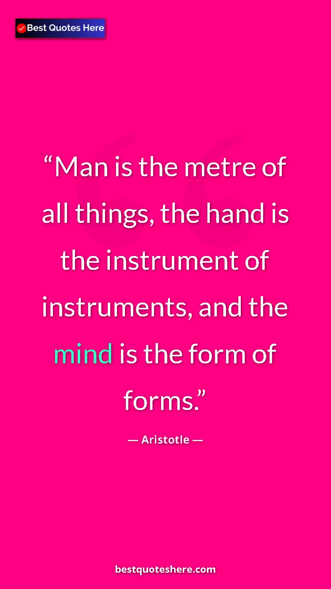 Aristotle Quote Card: "Man is the metre of all things, the hand is the instrument..." Pinterest quote poster by Aristotle: "Man is the metre of all things, the hand is the instrument..."