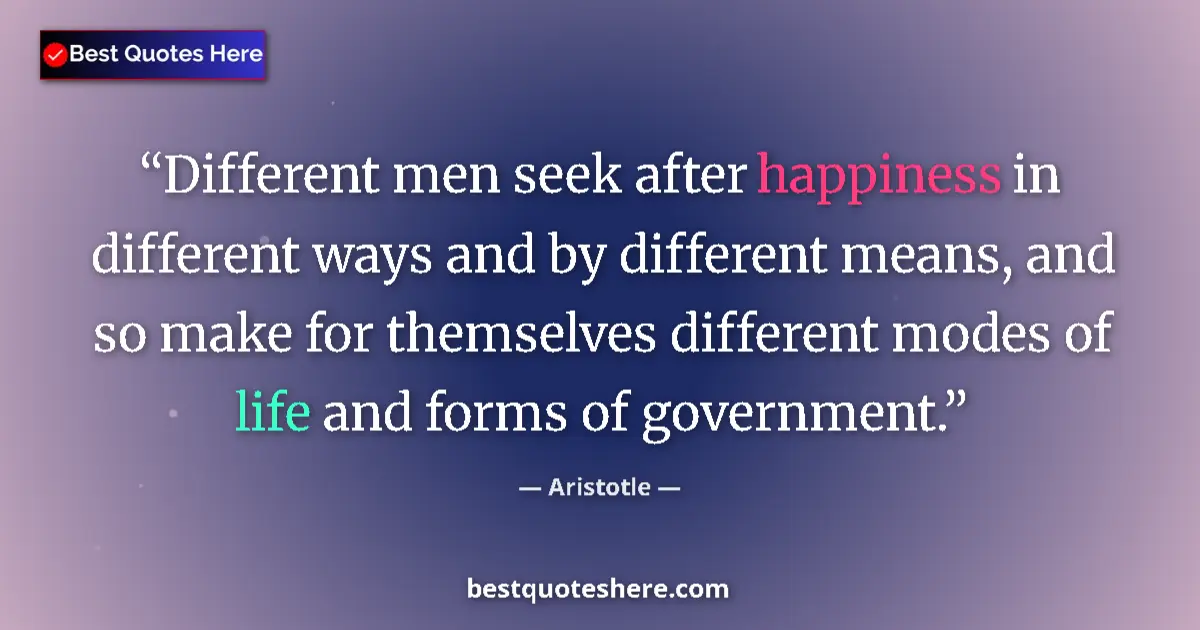 Image for the quote by Aristotle: Different men seek after happiness in different ways and by different means, and so make for themsel...
