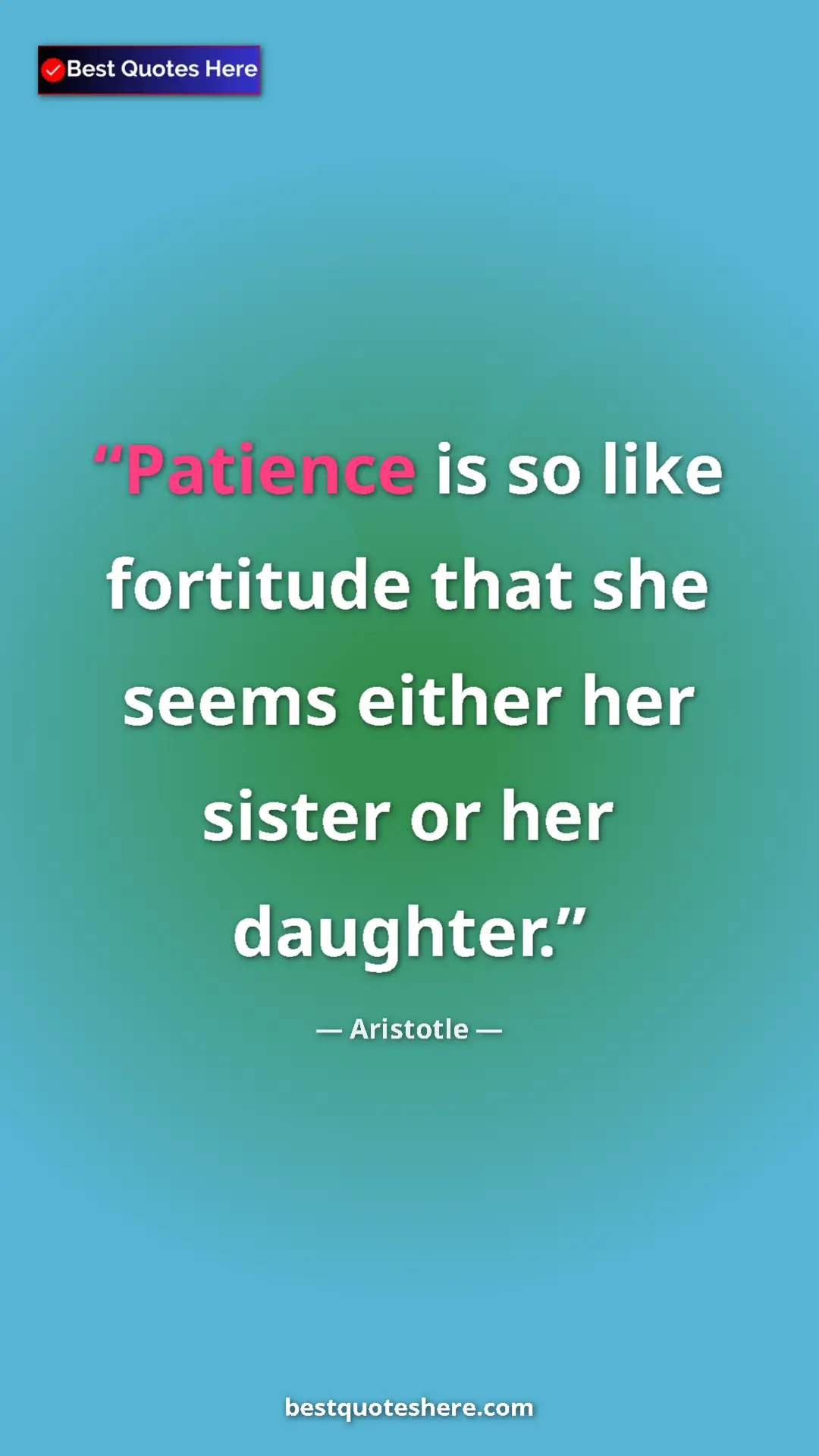 Aristotle Quote Card: "Patience is so like fortitude that she seems either her..." Pinterest quote poster by Aristotle: "Patience is so like fortitude that she seems either her..."