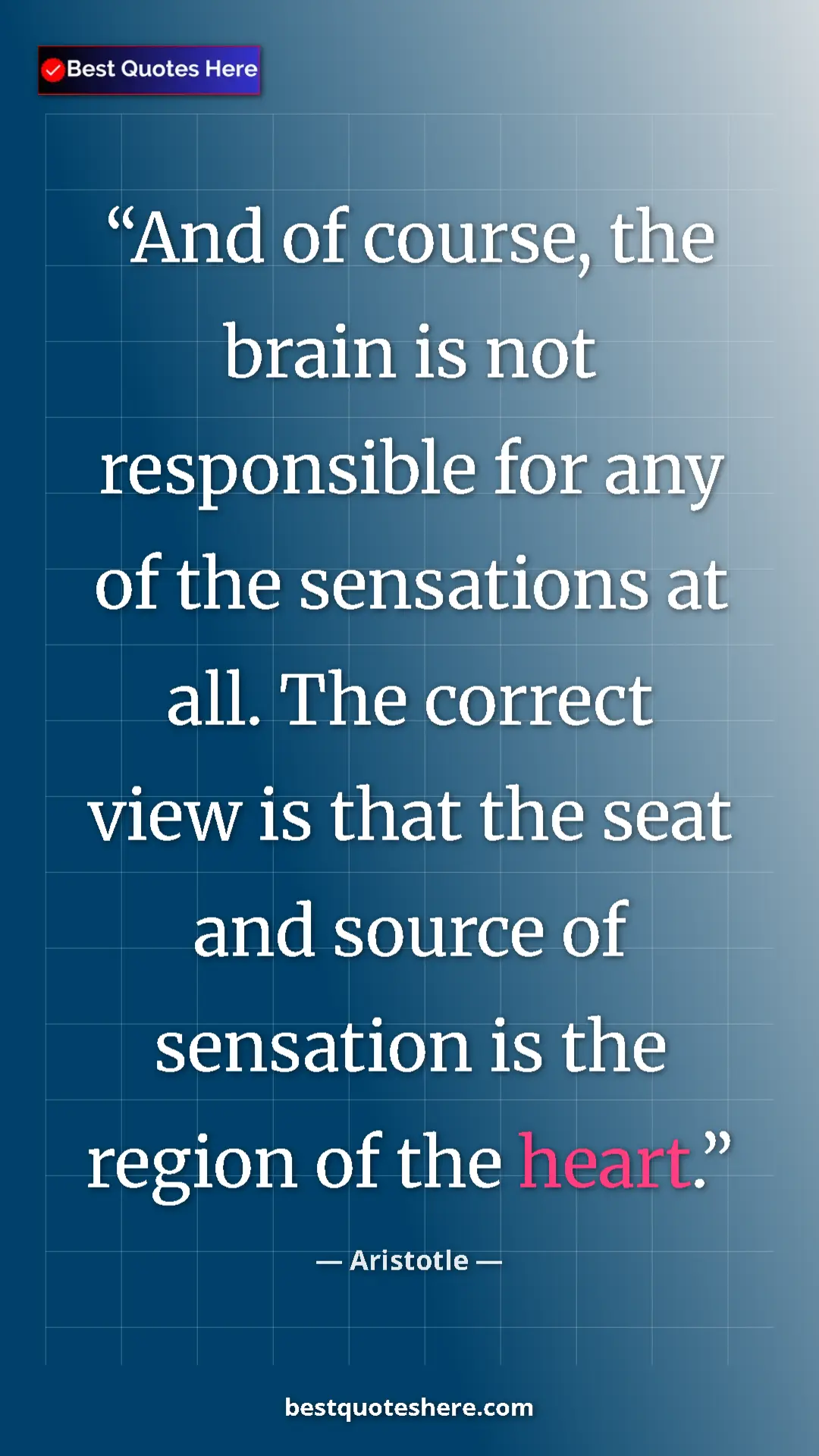 Pinterest quote poster by Aristotle: "And of course, the brain is not responsible for any of the..."