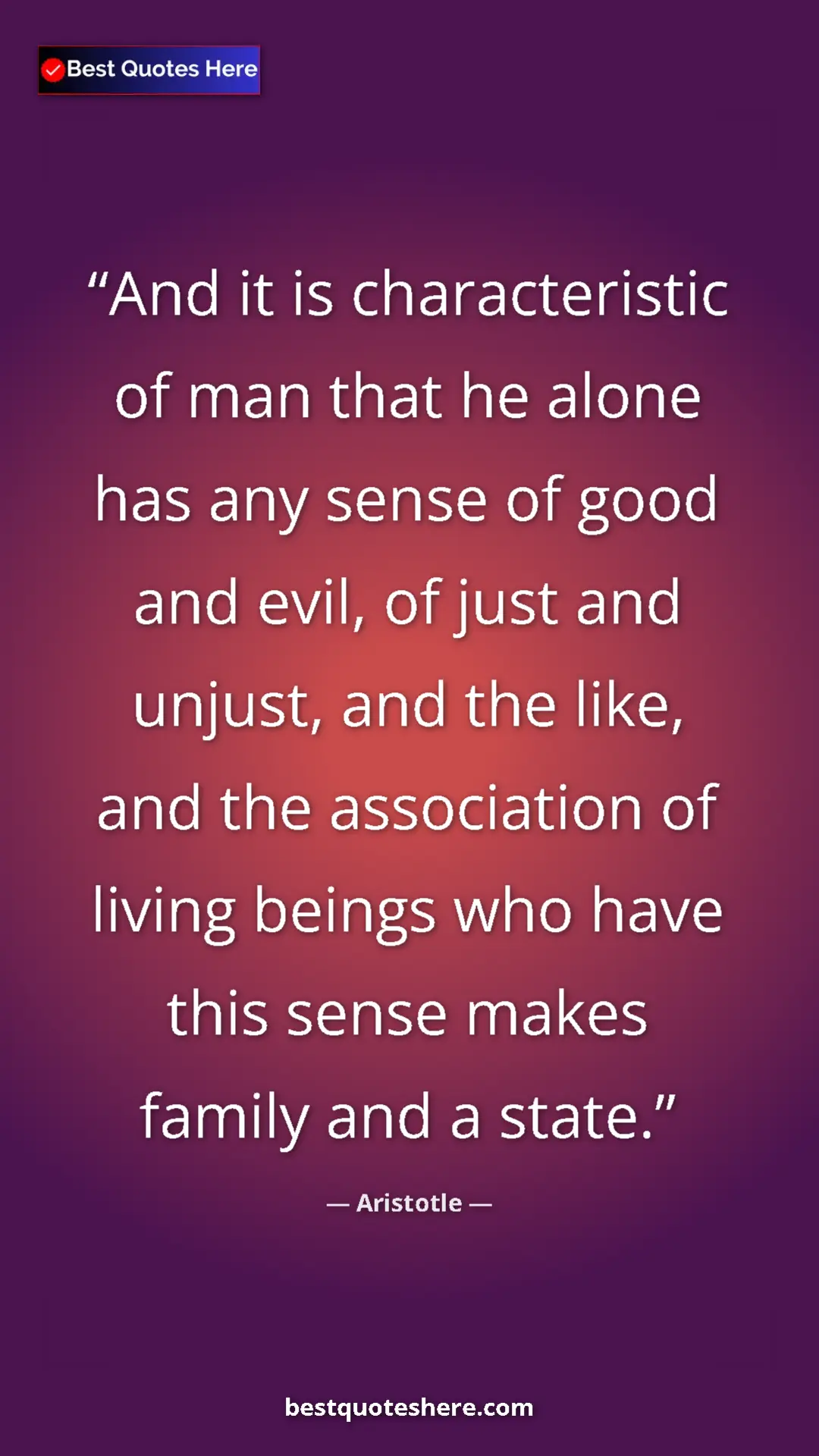 Pinterest quote poster by Aristotle: "And it is characteristic of man that he alone has any sense..."