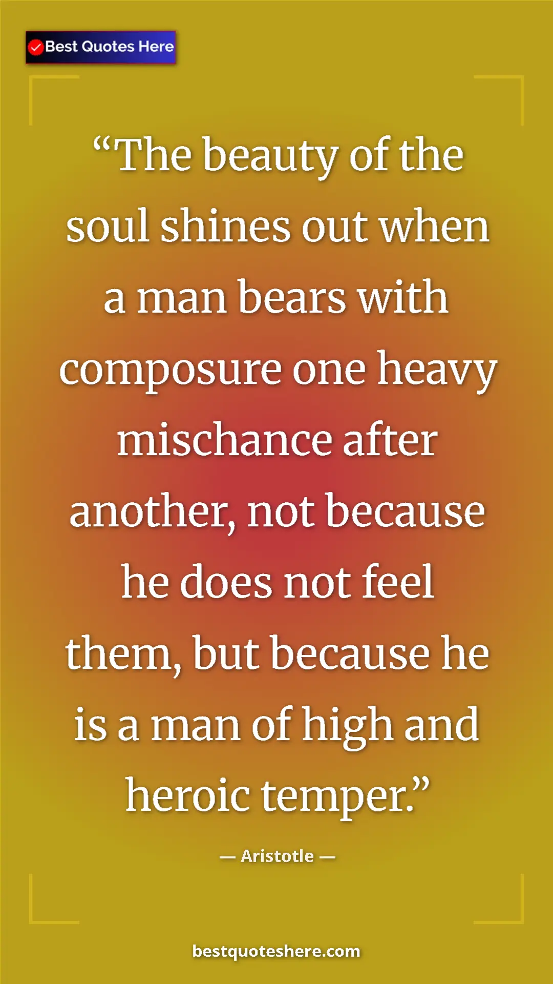 Pinterest quote poster by Aristotle: "The beauty of the soul shines out when a man bears with..."