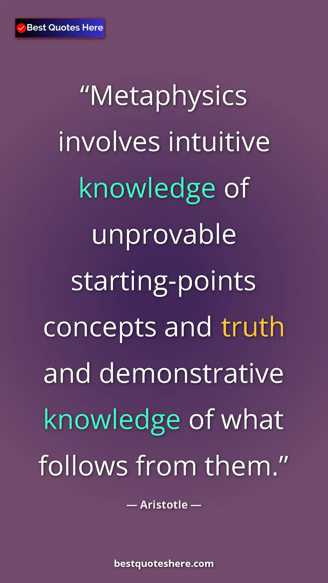 Pinterest quote poster by Aristotle: "Metaphysics involves intuitive knowledge of unprovable..."