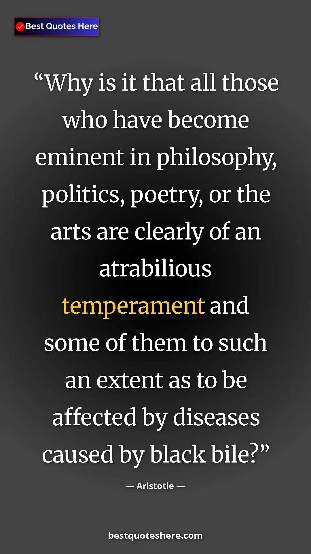 Aristotle Quote Card: "Why is it that all those who have become eminent in..." Pinterest quote poster by Aristotle: "Why is it that all those who have become eminent in..."