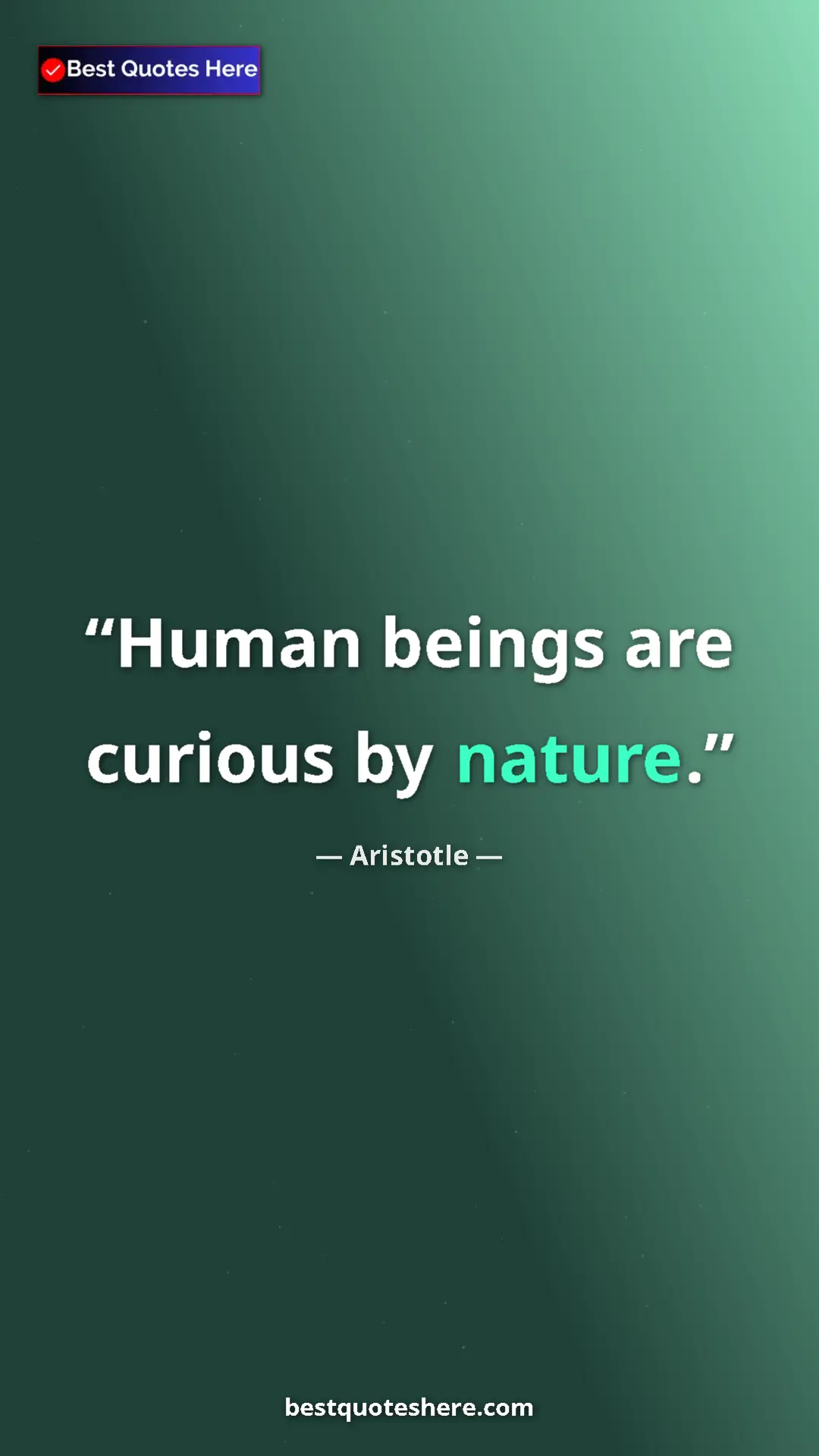 Aristotle Quote Card: "Human beings are curious by nature." Pinterest quote poster by Aristotle: "Human beings are curious by nature."