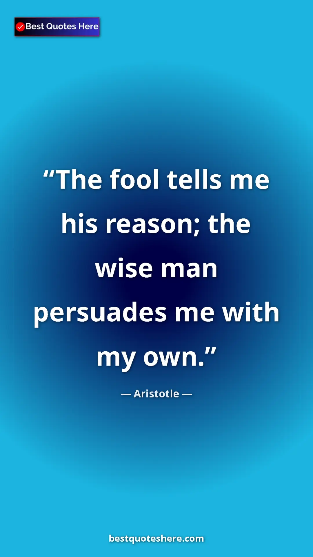Pinterest quote poster by Aristotle: "The fool tells me his reason; the wise man persuades me..."