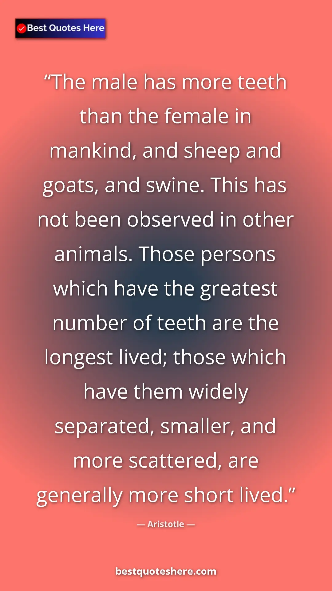 Pinterest quote poster by Aristotle: "The male has more teeth than the female in mankind, and..."