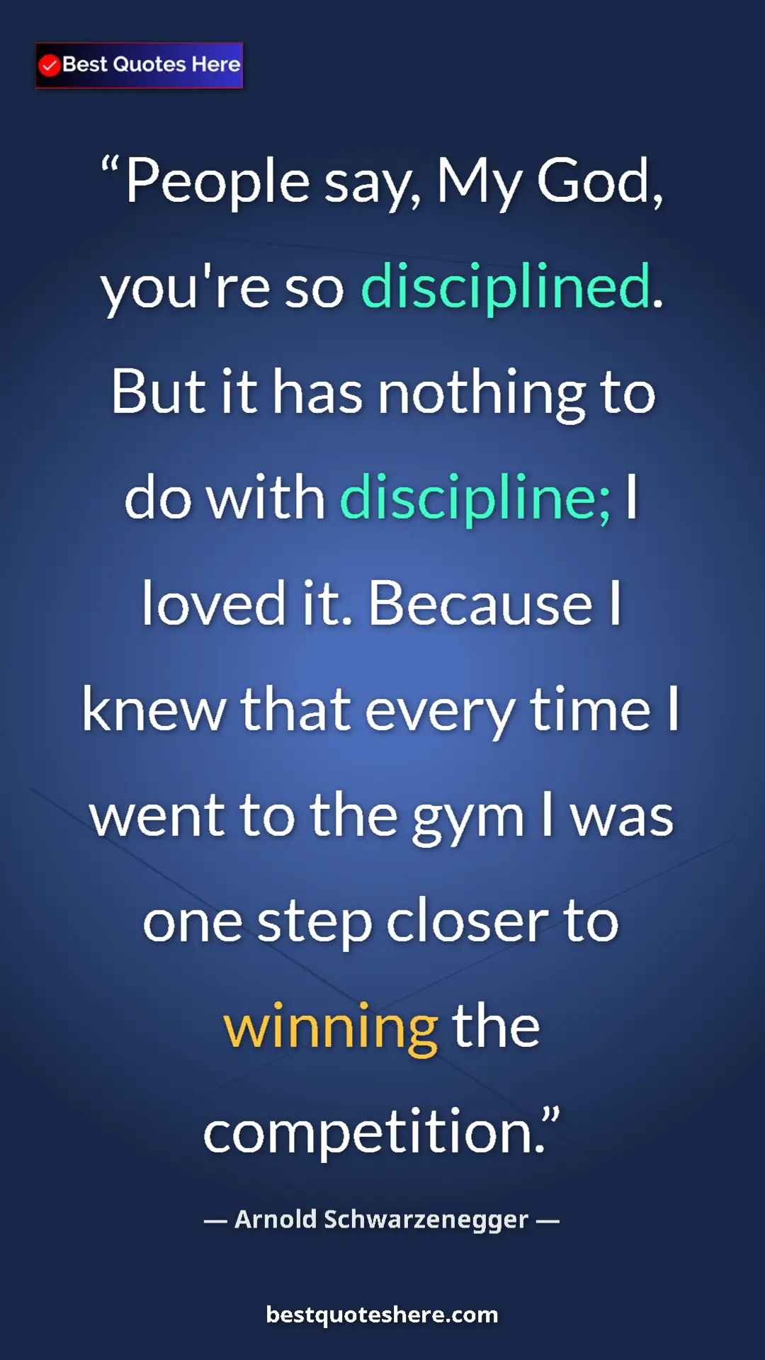 Pinterest quote poster by Arnold Schwarzenegger: "People say, My God, you're so disciplined. But it has..."