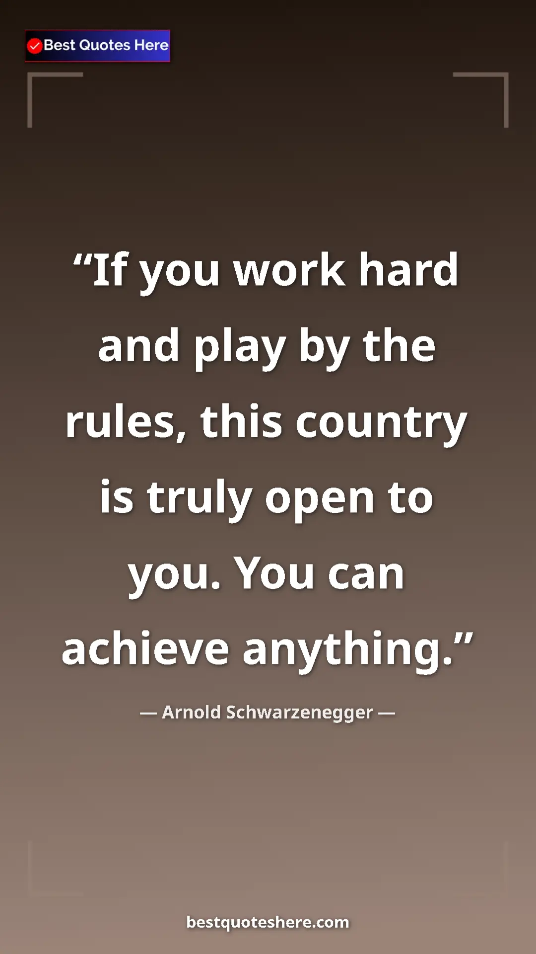 Pinterest quote poster by Arnold Schwarzenegger: "If you work hard and play by the rules, this country is..."